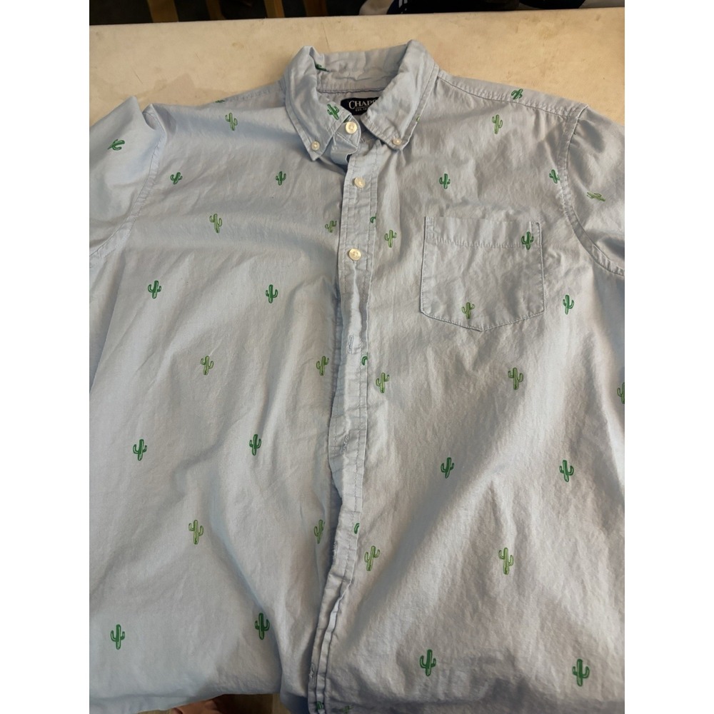 Chaps‎ Ralph Lauren Men's Short Sleeve Blue Button-Up With Cactus Size Large